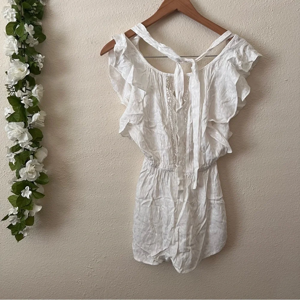 Anthropologie White Ruffle-Sleeve Pajama Romper - Picture 4 of 13
